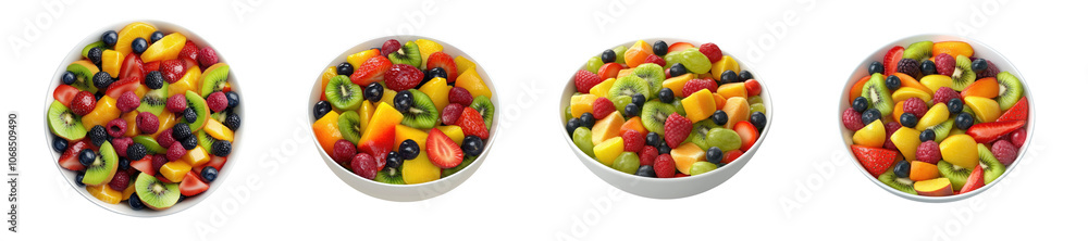 Vibrant bowl filled with an assortment of fresh, healthy fruits arranged on a clean white background, showcasing colorful textures and natural appeal. Vibrant bowl filled with an assortment of fresh, healthy fruits arranged on a clean white background, showcasing colorful textures and natural appeal.
