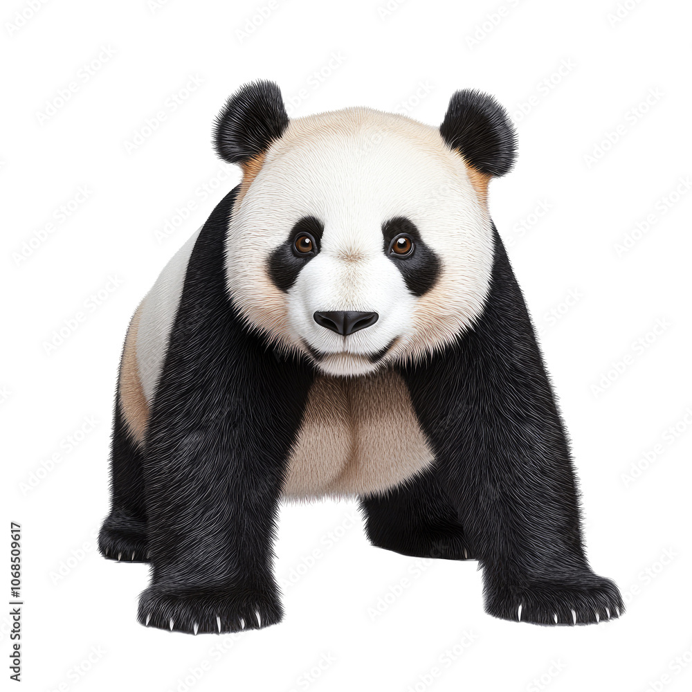 Giant panda illustration, playful and charming depiction, isolated on a clean white backdrop, showcasing its distinctive black and white fur. Giant panda illustration, playful and charming depiction, isolated on a clean white backdrop, showcasing its distinctive black and white fur.