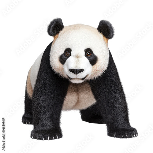 Giant panda illustration, playful and charming depiction, isolated on a clean white backdrop, showcasing its distinctive black and white fur.