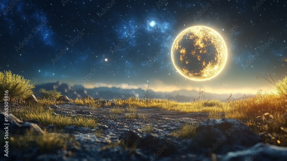 Fototapeta premium Mystical Nighttime Landscape with Glowing Orb