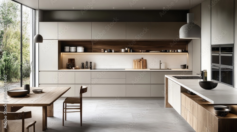 Modern Kitchen with Minimalist Design and Wooden Accents Modern Kitchen with Minimalist Design and Wooden Accents