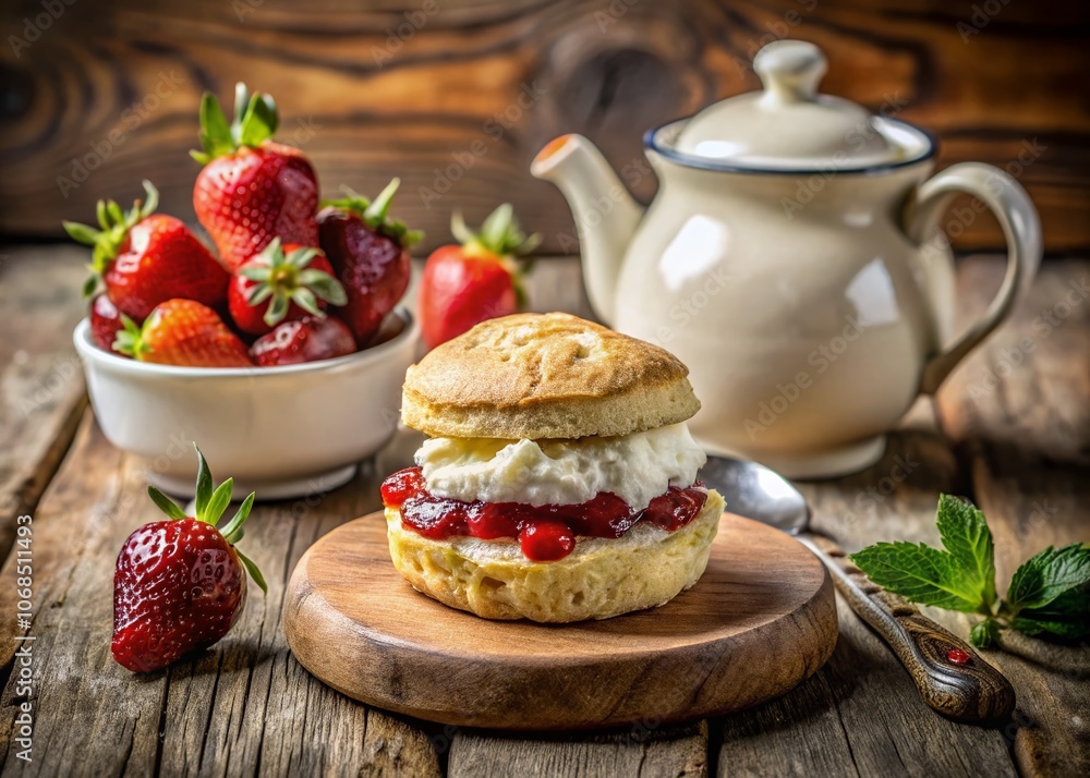 Mouthwatering Dorset Scone with Clotted Cream and Jam, Perfect for Afternoon Tea, British Delicacies, Rustic Bakery, Savory Treats, Culinary Delight, Food Photography Mouthwatering Dorset Scone with Clotted Cream and Jam, Perfect for Afternoon Tea, British Delicacies, Rustic Bakery, Savory Treats, Culinary Delight, Food Photography