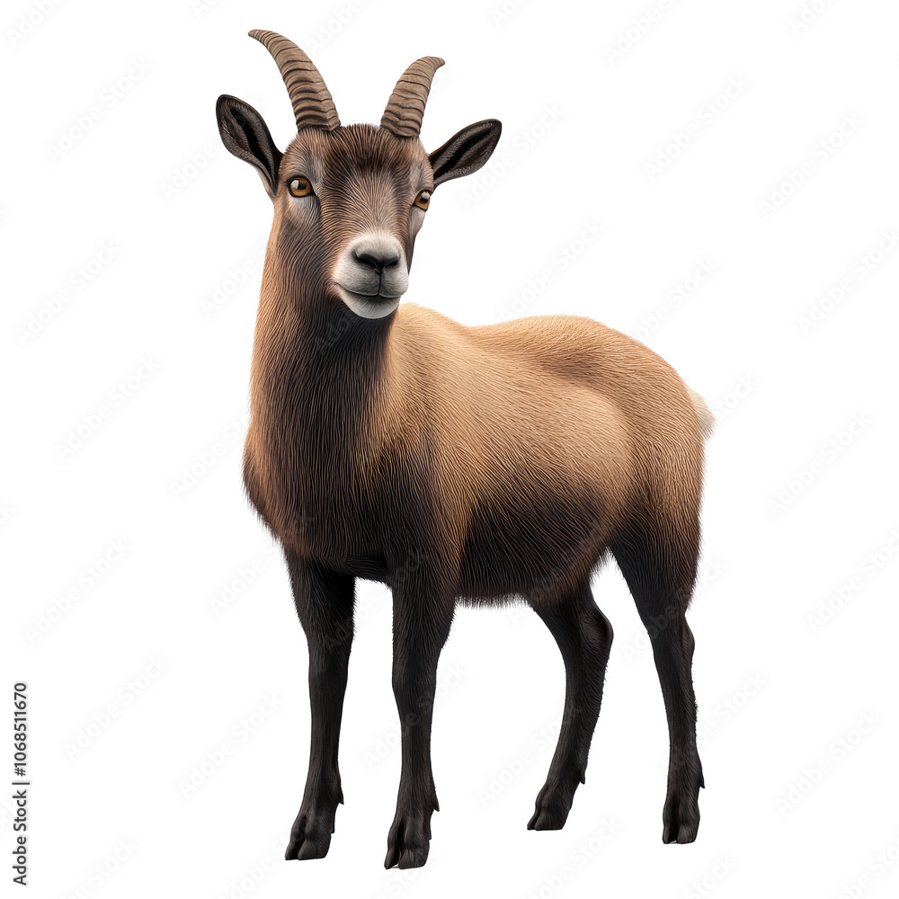 Fototapeta premium Isolated 3D illustration of a wild chamois goat against a white background, showcasing its unique features and natural form.