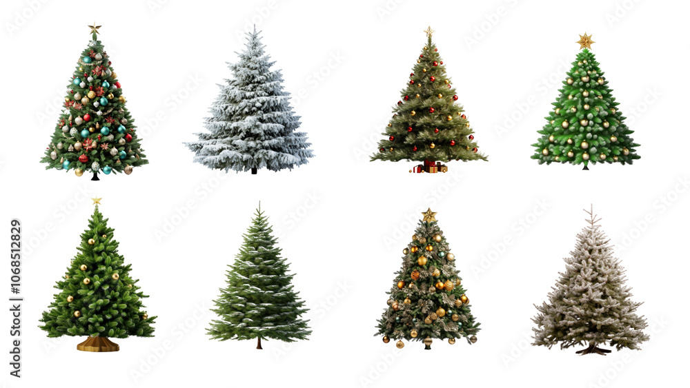 Obraz premium PNG Christmas tree element set, transparent background