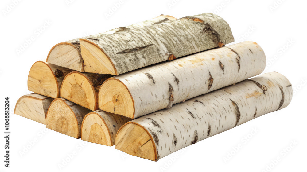 White birch firewood bundle on a transparent background, png White birch firewood bundle on a transparent background, png