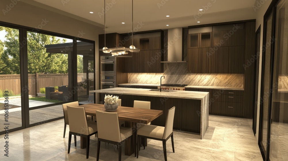 Modern Kitchen with Island and Dining Area Modern Kitchen with Island and Dining Area