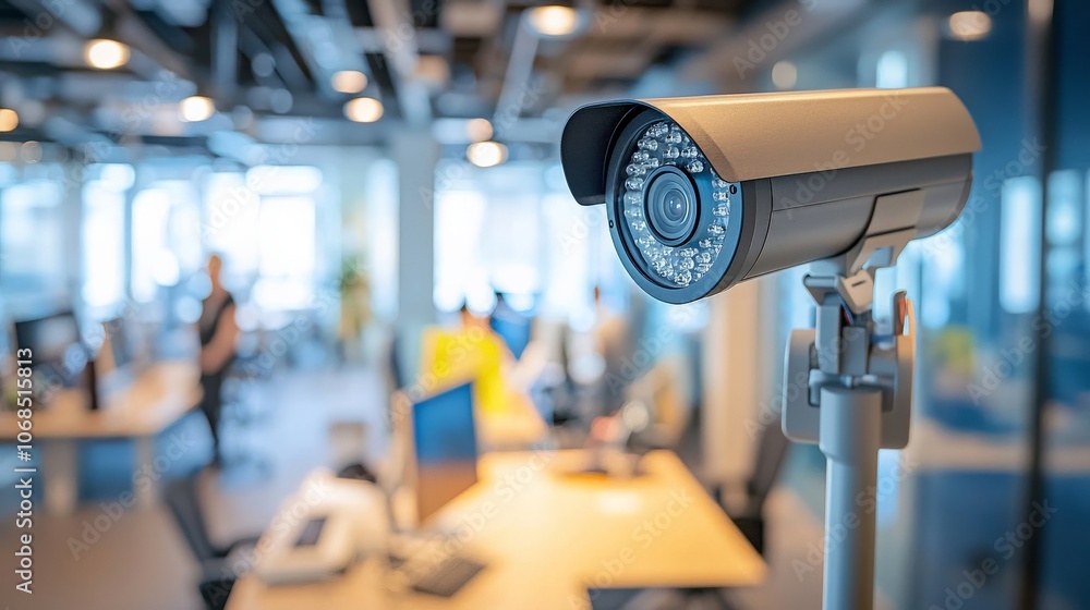A security camera in an office, showing the use of technology to monitor workplace behavior A security camera in an office, showing the use of technology to monitor workplace behavior
