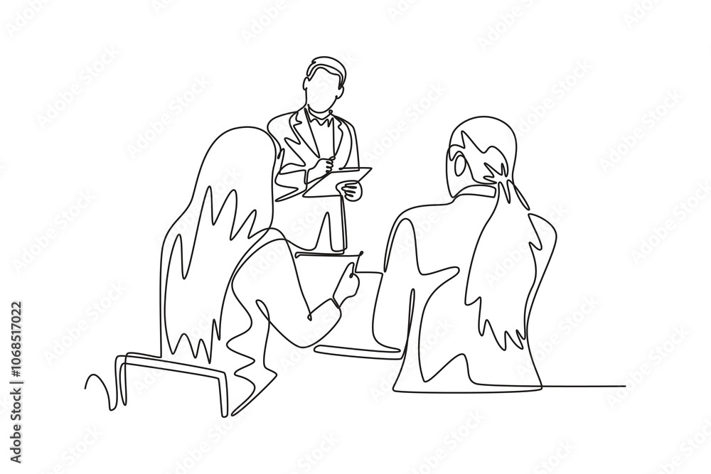 Meeting and Presentation concept. Single line draw design vector graphic illustration. Meeting and Presentation concept. Single line draw design vector graphic illustration.