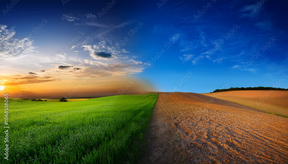 Fototapeta premium 青空と夕空が混じり合った風景