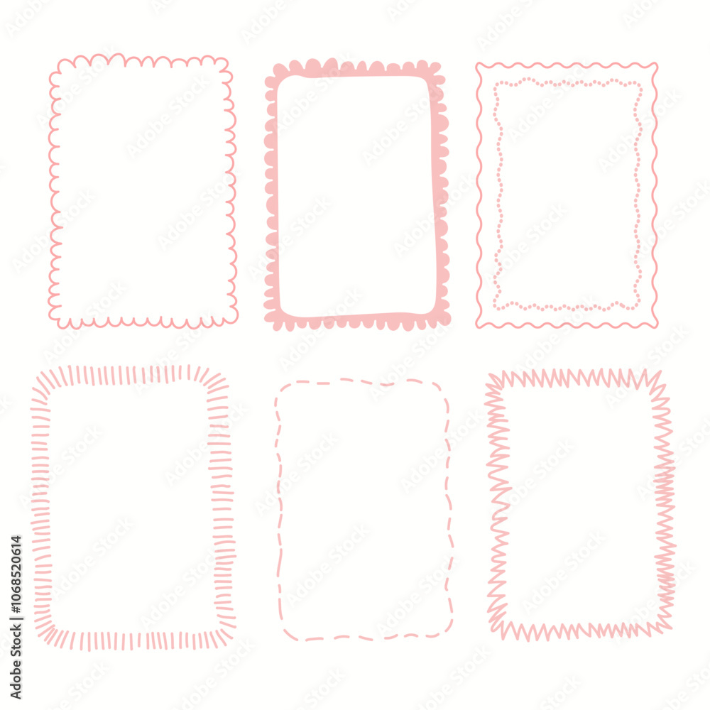 Hand-Drawn Decorative Frame Set in Soft Pink Hand-Drawn Decorative Frame Set in Soft Pink