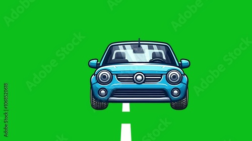 Blue Compact Car Animation on Green Screen Background