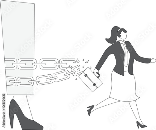 Small Businesswoman escaping from the big foot