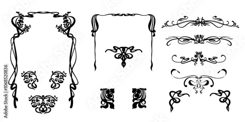 "Hand-Drawn Ornamental Frames in Art Nouveau Style