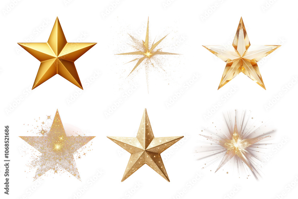 PNG sparkling golden star design element set, transparent background PNG sparkling golden star design element set, transparent background
