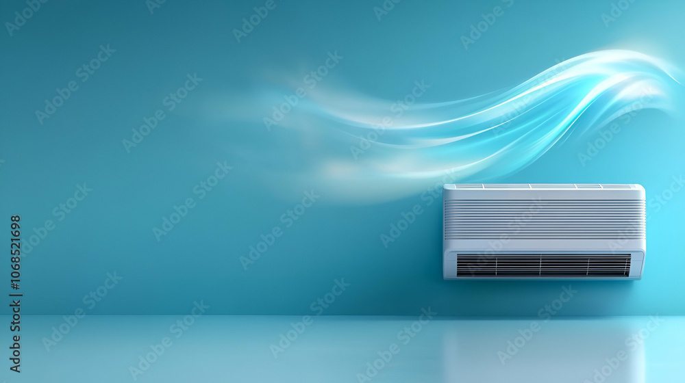 An air conditioning unit blowing out cool air into a room An air conditioning unit blowing out cool air into a room