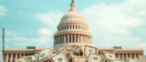 Wallpaper Mural Capitol Corruption, an illustration depicting the Washington DC Capitol intertwined with symbols of corrupt money and power dynamics Torontodigital.ca
