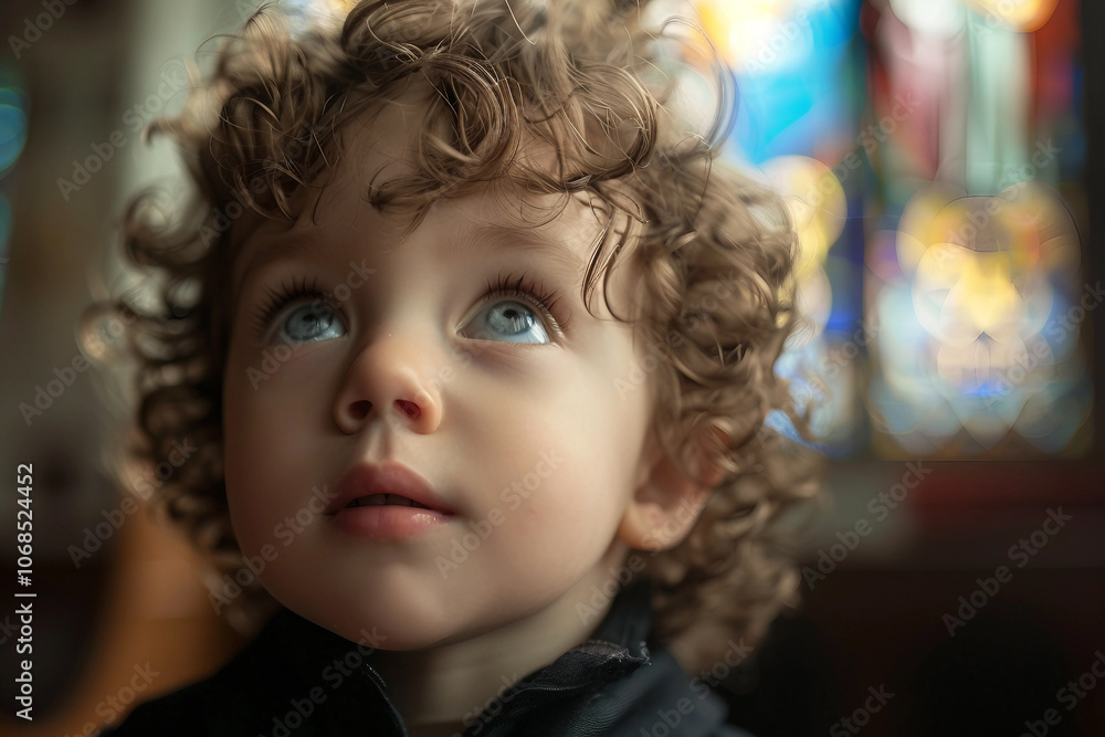 Generative AI Image of a Young Child in Church Attending a Religious Service Generative AI Image of a Young Child in Church Attending a Religious Service