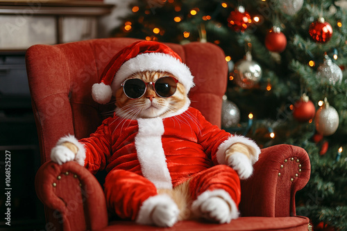 Fototapeta Naklejka Na Ścianę i Meble -  Cute animal on christmas blurred background made with generative ai