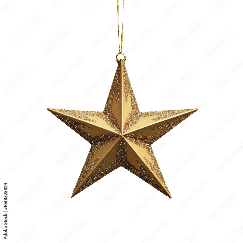 ornamental star with a glittery gold finish, designed to hang or be used as a tree topper, shining brightly isolated on transparent background ornamental star with a glittery gold finish, designed to hang or be used as a tree topper, shining brightly isolated on transparent background