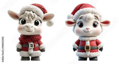 Cute Cartoon Sheep in Christmas Attire