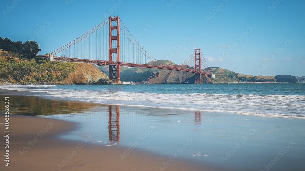 Naklejka premium Golden Gate Bridge with Beach Reflection