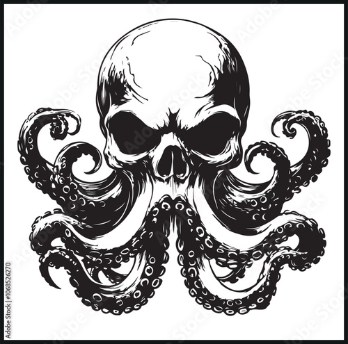 Octopus with Skull Design Silhouette