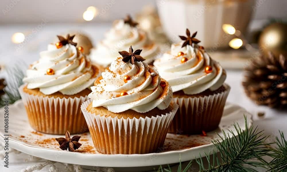 Delicious holiday cupcakes adorned with creamy frosting and festive spices, perfect for winter celebrations Delicious holiday cupcakes adorned with creamy frosting and festive spices, perfect for winter celebrations