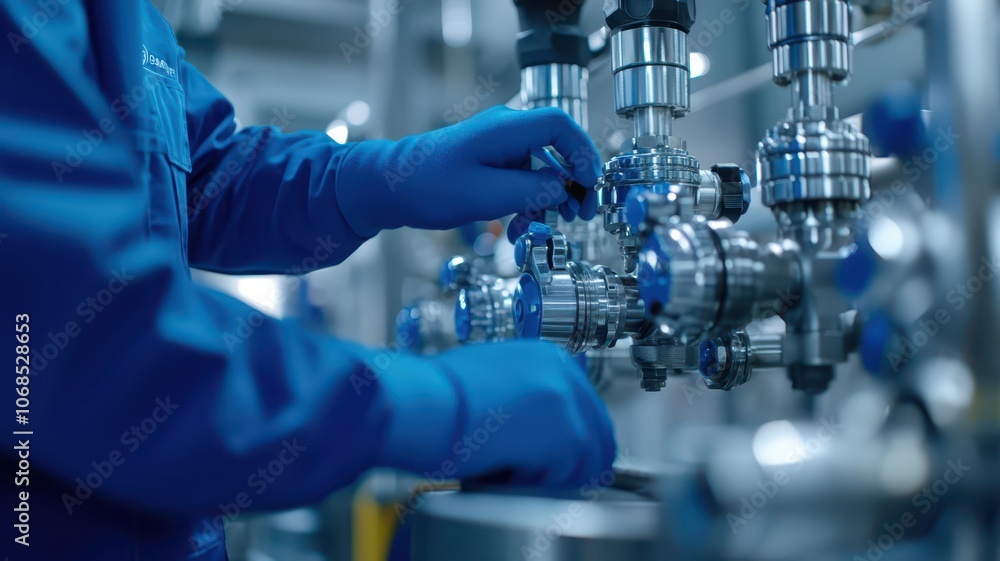 Dedicated worker fine-tuning valves on intricate machinery for optimal performance and efficiency. Dedicated worker fine-tuning valves on intricate machinery for optimal performance and efficiency.