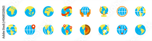 Set of Globe icons. 16 sets of Globe icons. Globe icons. Simple gradient color Globe icons	
