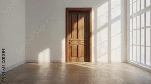Wallpaper Mural Cozy empty living room interior with white walls, wooden door, and ample blank space for design mockups Torontodigital.ca