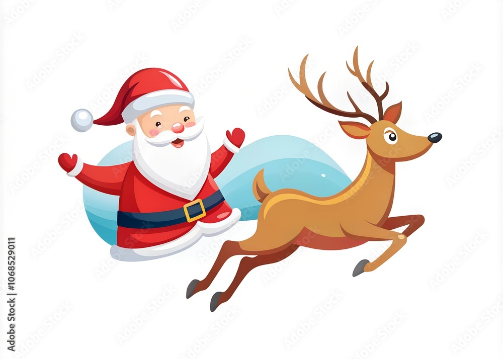 colourful santa claus with reindeer flying logo creative icon on white background colourful santa claus with reindeer flying logo creative icon on white background