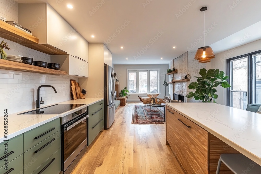 Modern Kitchen Interior with Open Concept Layout and Island Counter Modern Kitchen Interior with Open Concept Layout and Island Counter