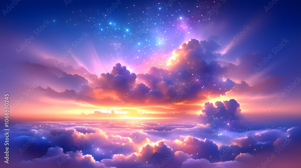 Sunset clouds vector, evening sky with warm, glowing hues. Sunset clouds vector, evening sky with warm, glowing hues.