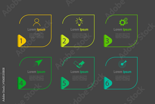 infographic elements template, business concept with 6 steps, colorful rectangle frame design for workflow layout, diagram, annual report, web design.Creative banner, label vector