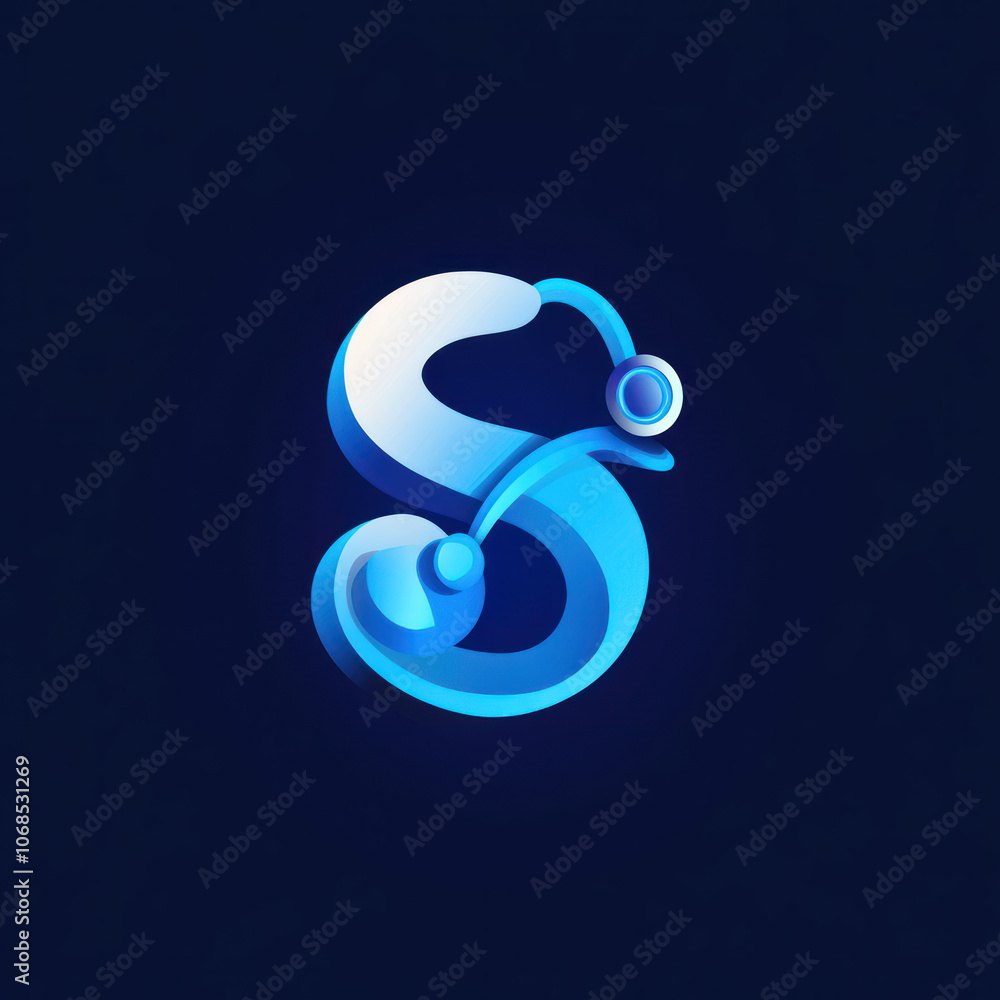 3D Blue Letter S with Dotted Line Design. 3D Blue Letter S with Dotted Line Design.