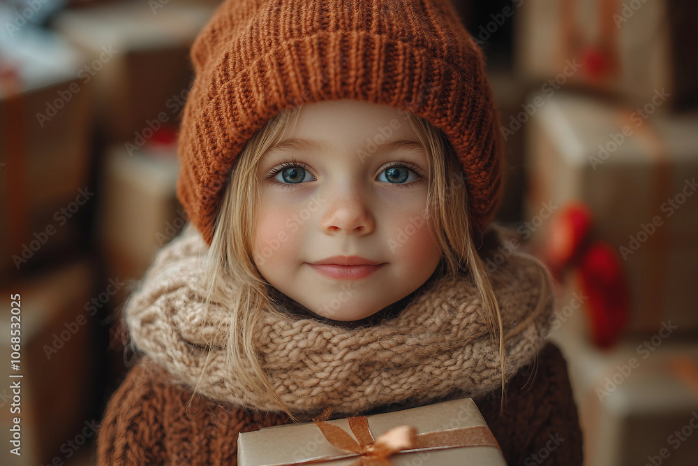 Generative AI cute picture of small child awaiting xmas new year gifts miracle atmosphere Generative AI cute picture of small child awaiting xmas new year gifts miracle atmosphere