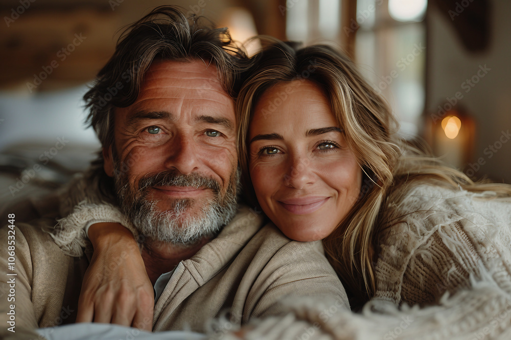 AI generated image of happy older couple at home AI generated image of happy older couple at home