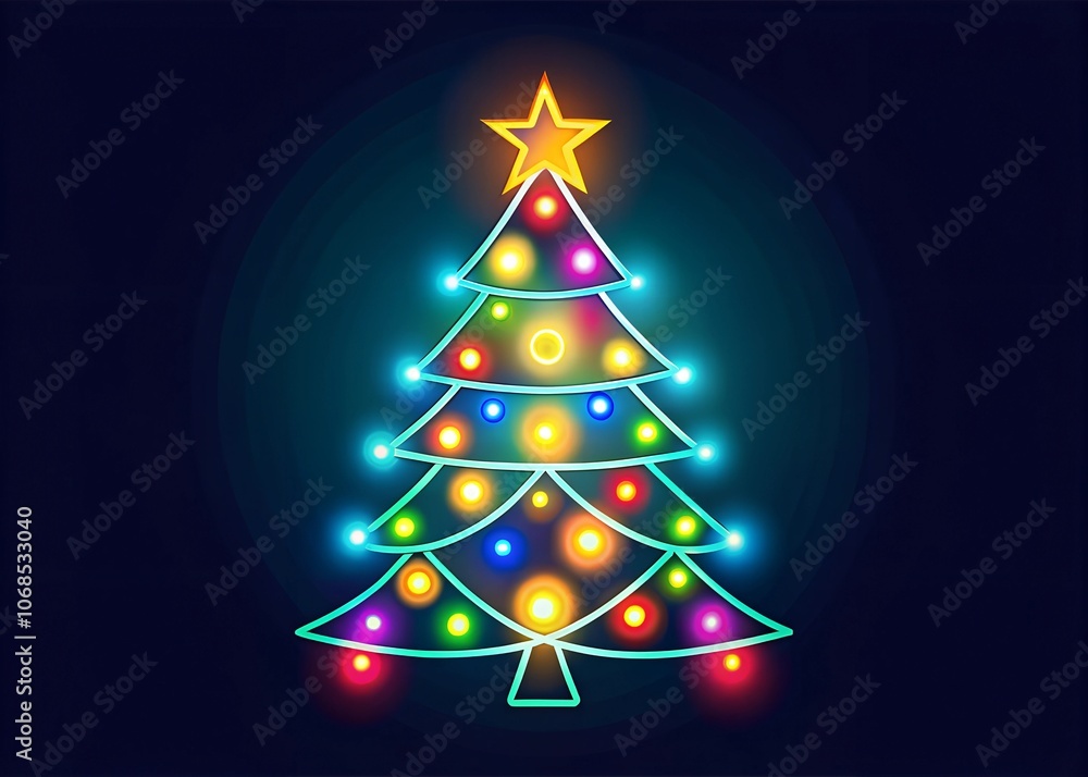 a colourful christmas tree light illustration of a logo creative icon on blue background a colourful christmas tree light illustration of a logo creative icon on blue background