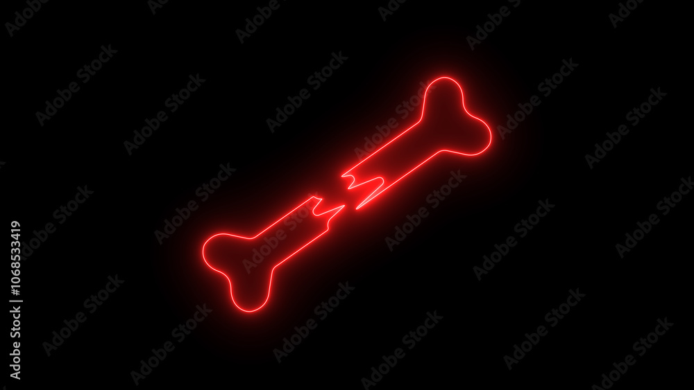 Neon Dog Bone Brocken icon on black background. X-ray Icon Illustrating Bone Anatomy, Joint Pain, Injuries, Arthritis, Osteoarthritis, and Medical Diagnosis in Clinics for Injury, Inflammation. Neon Dog Bone Brocken icon on black background. X-ray Icon Illustrating Bone Anatomy, Joint Pain, Injuries, Arthritis, Osteoarthritis, and Medical Diagnosis in Clinics for Injury, Inflammation.
