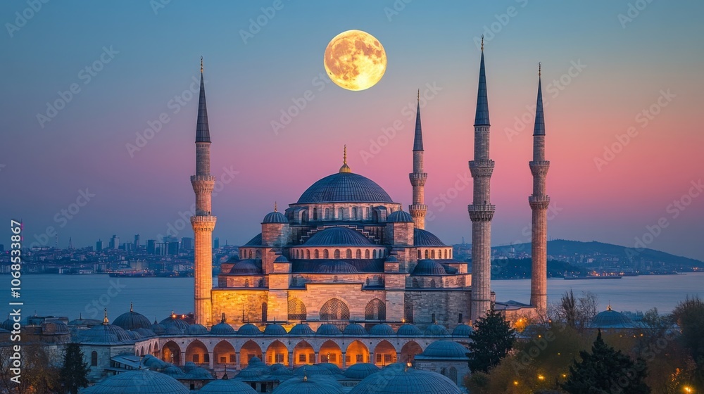 Naklejka premium Moonrise Over Istanbul Mosque