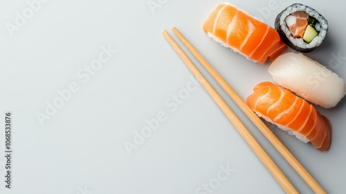 Assorted Fresh Sushi with Chopsticks photo