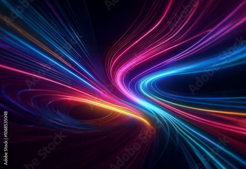 Abstract image of swirling, glowing lines in blue, pink, orange, and yellow.
