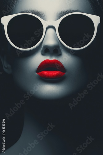 Black and White Portrait with Red Lipstick