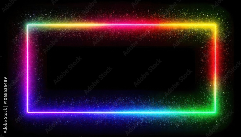 Fototapeta premium Neon frame with glowing lights on black background