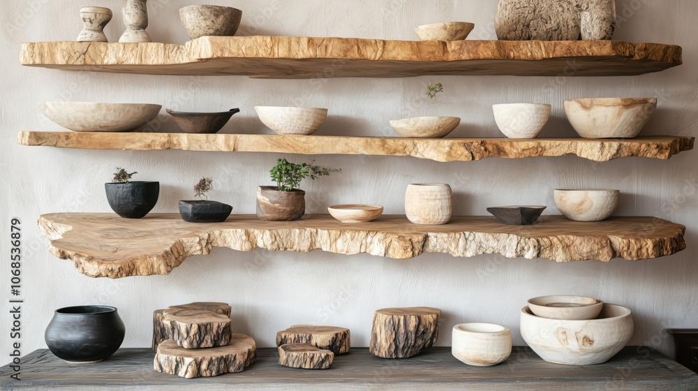 Naklejka premium Organic Wooden Wall Shelving