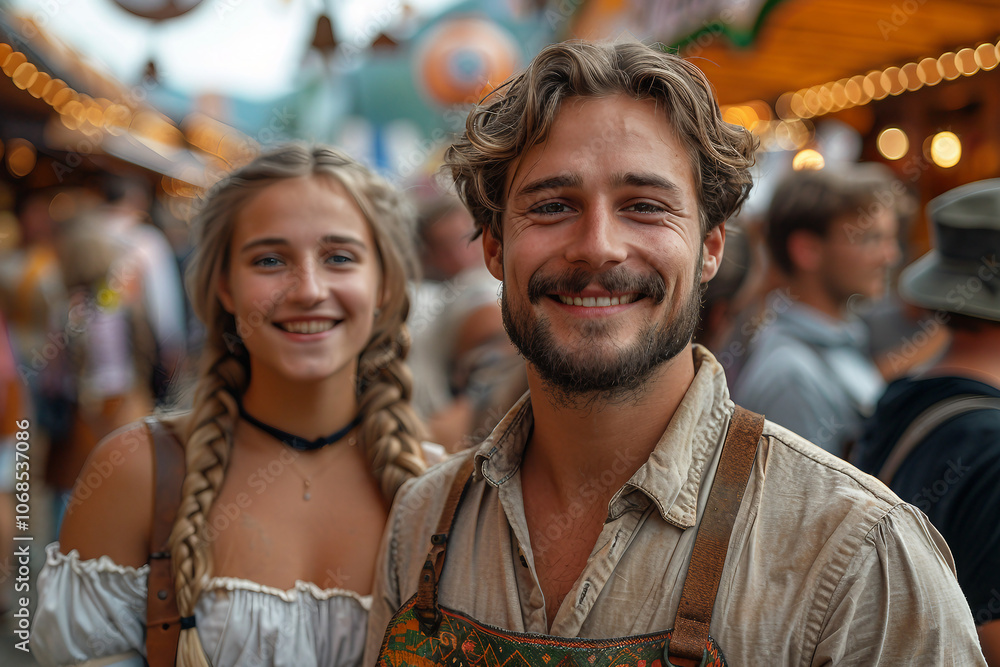 Obraz premium Generative AI Image of Oktoberfest Waitress with Traditional Beer Flower Crown service customers folks