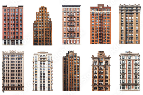 PNG classic skyscraper element set, transparent background