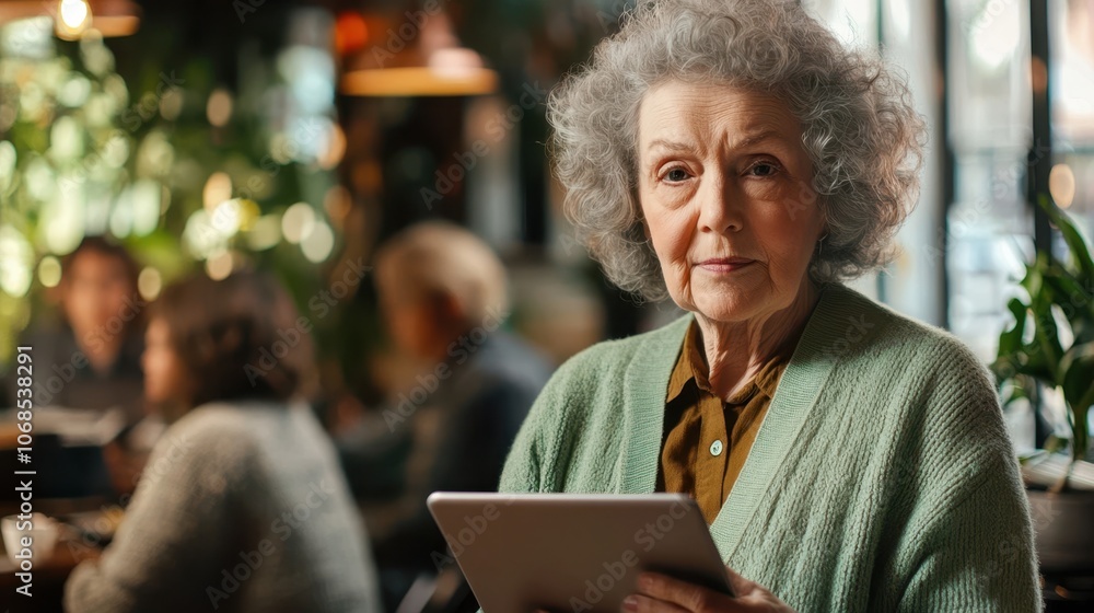 The Elderly Woman with Tablet The Elderly Woman with Tablet