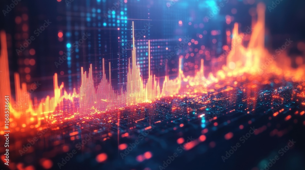 Abstract digital data visualization with glowing lines and dots, representing the flow of information and technological advancements. Abstract digital data visualization with glowing lines and dots, representing the flow of information and technological advancements.