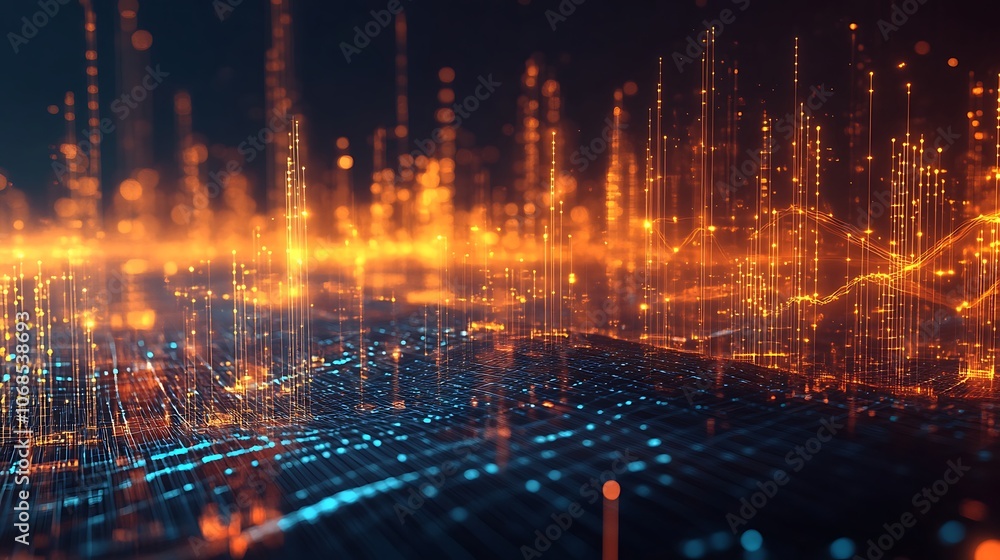 Abstract Digital Network with Glowing Lines and Bokeh Lights Abstract Digital Network with Glowing Lines and Bokeh Lights